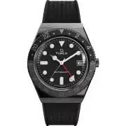 Timex Men's Watch Q GMT Quartz Black Dial Synthetic Rubber Strap Date TW2V38200