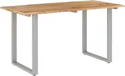 'vidaXL Solid Acacia Wood Dining Table with Steel Legs - Rectangular Dining Room Table in Beautiful Brown and Silver Tone - Industrial Style