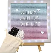 LED Gradient Felt Letter Board Sign Lights, 10in × 10in Changeable Message Board with 470 Black & White Pre-Cut Letters for Birthday Gifts Baby Showers Wedding Party Decor
