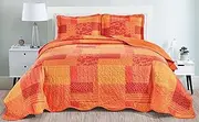 Masterplay 3-Piece Fine Printed Oversize (115" X 95") Quilt Set, Bedspread Coverlet King Size Bed Cover (Shades of Orange, Patchwork)