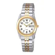 Citizen Ladies White Round Face Watch - EQ0514-57A Stainless Steel Two Tone 4974374151841