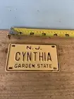 Old School JERSEY Bike License Plate “CYNTHIA”—SCHWINN Stingray,Mongoose BMX