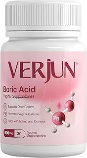 Verjun Boric Acid Vaginal Suppositories 600mg - Gelatin Capsules, Natural Vaginal Wellness, Odor Control, pH Balance - 100% Pure, Easy to Insert, Feminine Comfort & Confidence