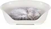 Ferplast Plastic Kennel for Dogs and Cats Siesta Deluxe 2, Animal Basket, Perforated Bottom, Anti-Slip, Comfortable Chin-Rest, White, 49 x 36 x 17.5 cm