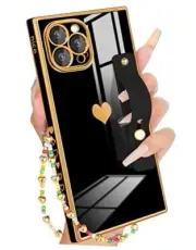 for iPhone 13 Pro Max Case with Stand/String, Luxury Cute Women Girls Black