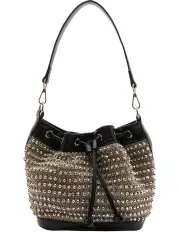 [Mocha] Kylie Bucket Beaded Bag in Light Gold