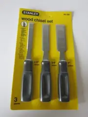 New 3 Pc STANLEY WOOD CHISEL SET #16-150 Black Handle 1/2", 3/4" & 1"