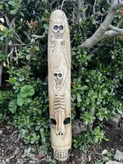 Hand carved wooden skeleton tribal mask wall hanging from Bali-38x6 inches