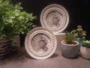Vtg 2005 Green Tree Gallery Round Metal Photo Frame Jeweled w/Faux Pearl 2PC SET