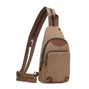 Canvas Sling Bag Crossbody Backpack Shoulder Casual Rucksack for Men B.brown