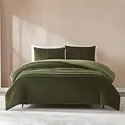 Lush Decor Chuks Collins x Pleated Groove Velvet Comforter 3 Piece Set Queen Green - Queen Comforter Set - Velvet Bedding Set - Green Comforter - Luxury Bedding