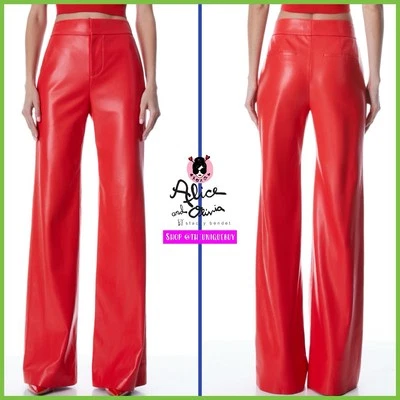 Alice + Olivia Deanna Red Vegan Leather High Waisted Bootcut Pant SIZE 4