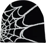 [Justivana] Women Beanie Winter Warm Beanies Men Casual Skullies Outdoor Y2K Gothic Spider Pattern Wool Acrylic Knitted Hat A Easy to Use