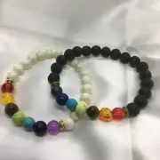 2 PC Beautiful Onyx Lava Rock Volcanic Stone Multicolor Beads Bracelet 1445