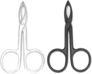 2 Pieces Tweezers Scissor Handle Straight Tip Shaped Silver and Black