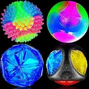4 Pieces Light up Squeaky Dog Balls LED Flashing Light up Ball for Aggressive Chewers Glow in The Dark Flashing Ball Pet Squeaky Toy Bounce Activated Toy for Large Medium Small Dogs