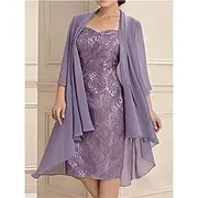 Two Piece Dress Sets Mother of the Bride Dress Elegant Simple Sweetheart Knee Length 3/4 Length Sleeve with Solid Color