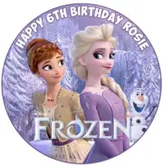 FROZEN ELSA & ANNA Round Edible Cake Topper Rice Wafer Paper PERSONALISED 19cm