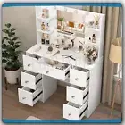 Large Dressing Table With LED Makeup Mirror 7 Drawers & Crystal Pull Vanity Desk