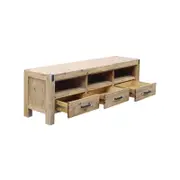 TV Cabinet with 3 Storage Drawers with Shelf Solid Acacia Wooden Frame Entertainment Unit in Oak Colour
