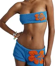 [Aopwsrlyi] Women's Crochet Two Piece Outfits Sleeveless Tie Backless Crop Cami Tube Top and Shorts Set Y2K Set 2 piece outfit
