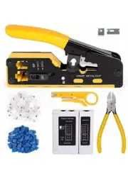 RJ45 Pass Through Crimp Tool Kit Ethernet Crimper Cat5e Cat6 Cat6A Cat7 Tester