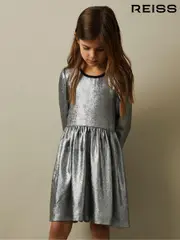 Reiss Silver Joy 4-9 yrs Metallic Fit and Flare Dress (E29702) | $130