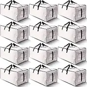 HOMESURE 12 Pack Large Strong Moving Bags with Zippers & Carrying Handles - Water-Resistant - Heavy Duty Storage Tote for Space Saving, Fold Flat, Alternative to Moving Box (Semi-Transparent)