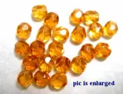 50 Golden Topaz Czech Glass Fire Polished Faceted Beads 6MM