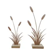 Set 2 Asst Size Bulrushes on Base Ornament 14x30cm
