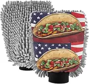 XYMZR Taco America Absorbent Microfiber Car Wash Mitt, Funny Cute Anime Scratch Free for Cars Cleaning, Home Cleaning Mitts, 2 Pack, 10.24” L x 7.09” W