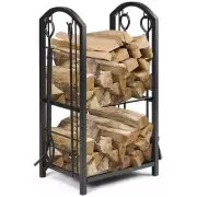 Boyel Living Fireplace Log Rack with 4-Tools Set Fireside Firewood Holder Indoor
