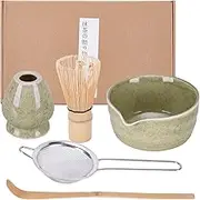 Matcha Whisk Set,5PCS Household Matcha kit,Elegant Japanese Matcha Tea Set,Ceramic Matcha Bowl with Spout, Matcha Whisk Holder,Bamboo Matcha Whisk, Stainless Sifter & Scoop for Tea Matcha Lover-yellow