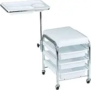 Eigell Rolling Trolley for Beauty Tools with Height Adjustment And Chair Stool, White
