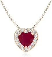 [Angara] Natural Heart-Shaped Ruby Pendant Necklace with Diamond Halo in 14ct Solid Gold for Women | July Birthstone Jewellery for Her