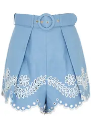 Zimmermann Junie Floral-embroidered Linen Shorts - Blue - 1 (UK 10 / S) 1 (UK 10 / S)
