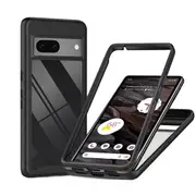 Google Pixel 7A Military Grade Shockproof Clear Heavy Duty Case Bumper Drop Protection Tough Cover (Black)