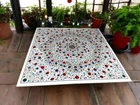 60" Square White Marble Center Coffee Table Multi Precious Stone Home Deco