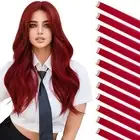 12 PCS Colored Clip in Hair Extensions Highlight Straight Wavy Color Rose Red