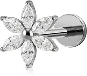 [FINE4U] 1PC ASTM F136 Titanium Flat Back Stud for Conch Tragus Helix Flat Labret 16G 6mm 8mm, Hypoallergenic, Nickel Free