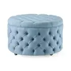 Round Linen Storage Ottoman Blanket Box Foot Stool Large 75cm Teal Emma