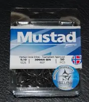 50 Mustad 39944BN-50 Classic In-Line Demon Perfect Circle Hooks Size 5/0