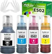 502 Ink Refill Bottles Compatible with Epson 502 Ink Refill Bottles for Ecotank ET-2850 ET-3850 ET-4850 ET-15000 ET-3830 ET-2760 ET-4760 ET-3760 ET-3843 ET-3710 ET-2700 Printer, 4 Bottles BK C M Y