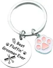 Hibetek Dog Groomer Keychain Dog Groomer Gift Dog Hairdresser Keyring Pet Beautician Gift, Silver/Pink/White