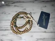 Mixed Bead with Semi-Precious Green Jasper Stretch Bracelet 3pc Universal Thread
