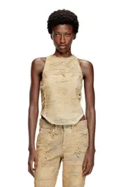 [Diesel] Diesel - Top in overdyed floating-thread denim - Tops - Woman - Beige XL Beige