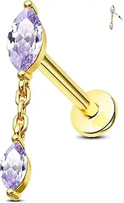[Jewseen] 14K Gold Top Push in Threadless Flat Back Earrings 16g Cartilage Stud Helix Tragus Conch Piercing Jewelry Lip Stud Nose Stud for Women