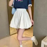 Elastic Waist Plain Mini A-Line Balloon Skirt White - M