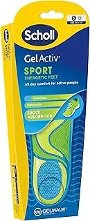 Scholl Gel Activ Sport Shoe Insoles Providing Cushioning, Shock Absorption & Springiness for Active People with Energetic Feet - Small (Size 4.5-8.5) - 1 Pair