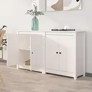 Solid Wood Pine Buffet Sideboard with Doors, White Cabinet Storage for Dining, Kitchen, and Living Room, Set of 2 Farmhouse Cabinets, 70x35x80 cm